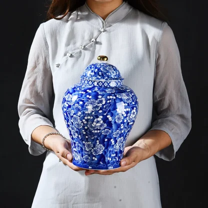 Printed Blue Urn Flower Vase - Image 4