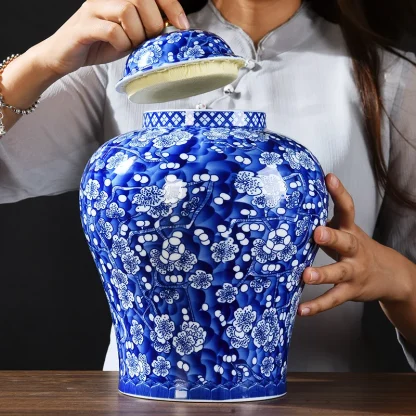 Printed Blue Urn Flower Vase - Image 2