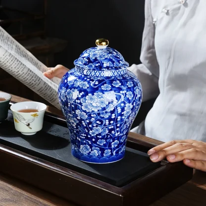 Printed Blue Urn Flower Vase - Image 5