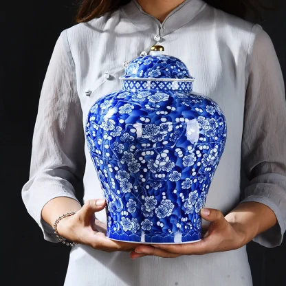 Printed Blue Urn Flower Vase