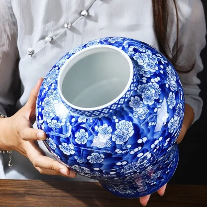 Printed Blue Urn Flower Vase - Image 3